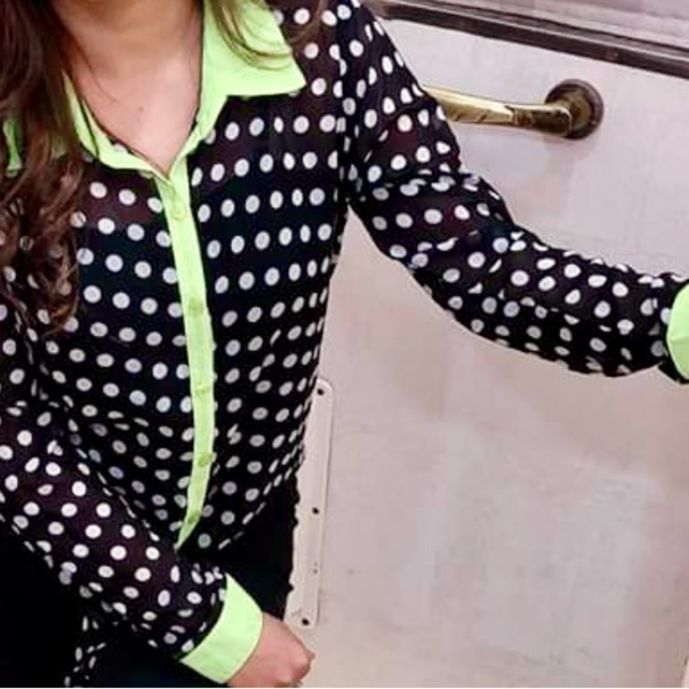 Black Neon Green White Polka Dots Long Sleeves - Picture 2 of 10